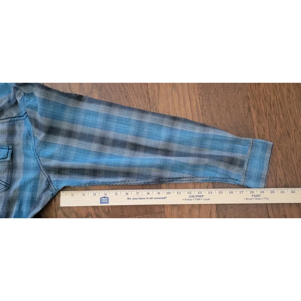 Cody James Long Sleeve Pearl Snap‎ Shirt Men's XL Sky Blue Black&White Striped